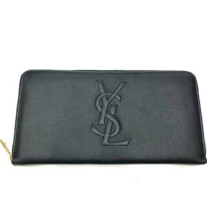 SAINT LAURENT PARIS YSL Logo Round Zip Long Wallet Black Leather